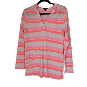 Gap Hooded Striped Pink and Gray Women's Top. Size Medium